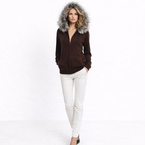 St. John Cashmere Fur Trim  knit sweater  Arctic Fox Fur brown